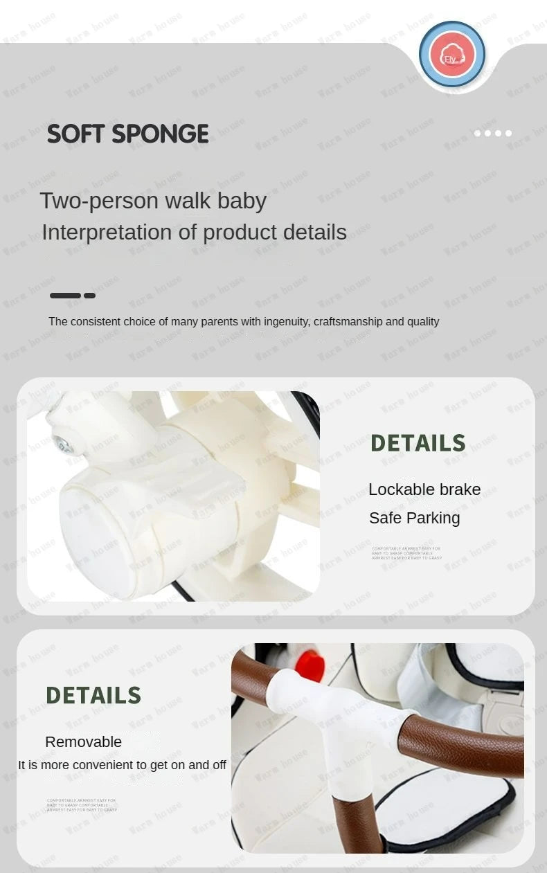 Double Portable Baby Carriage Twins Stroller Infant Stroller Foldable Second-child Baby Stroller Four-wheeled Twin Stroller