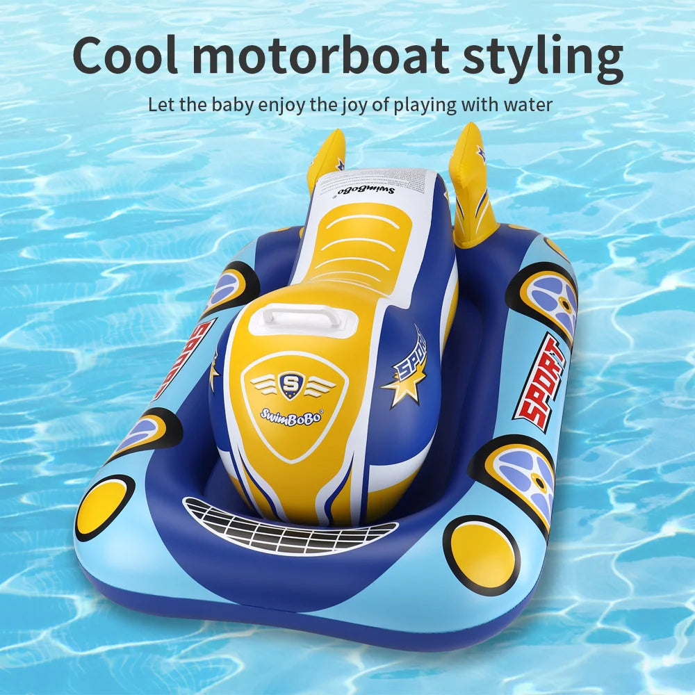 Swimbobo Kids Blue Inflatable Swimming Seat Float Cool Motorboat Ring Floating Thicken PVCFor Summer Baby Swim CircleWater Toy