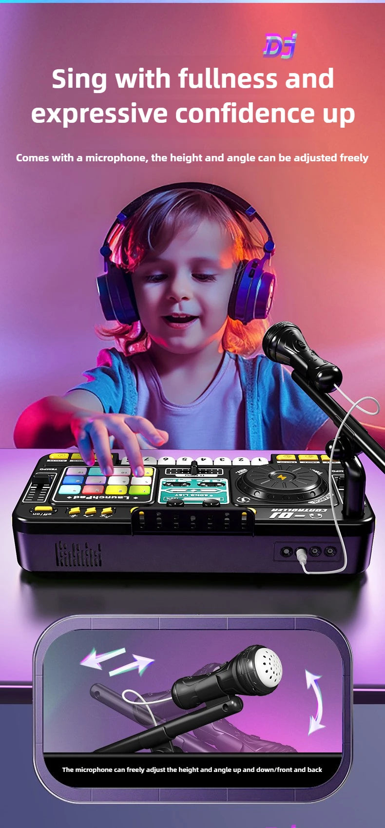 Kids Simulation DJ Mixer Controller Toys Multifunctional Music Effects Electronic Piano Keyboard Learning Birthday Gift Boy Girl