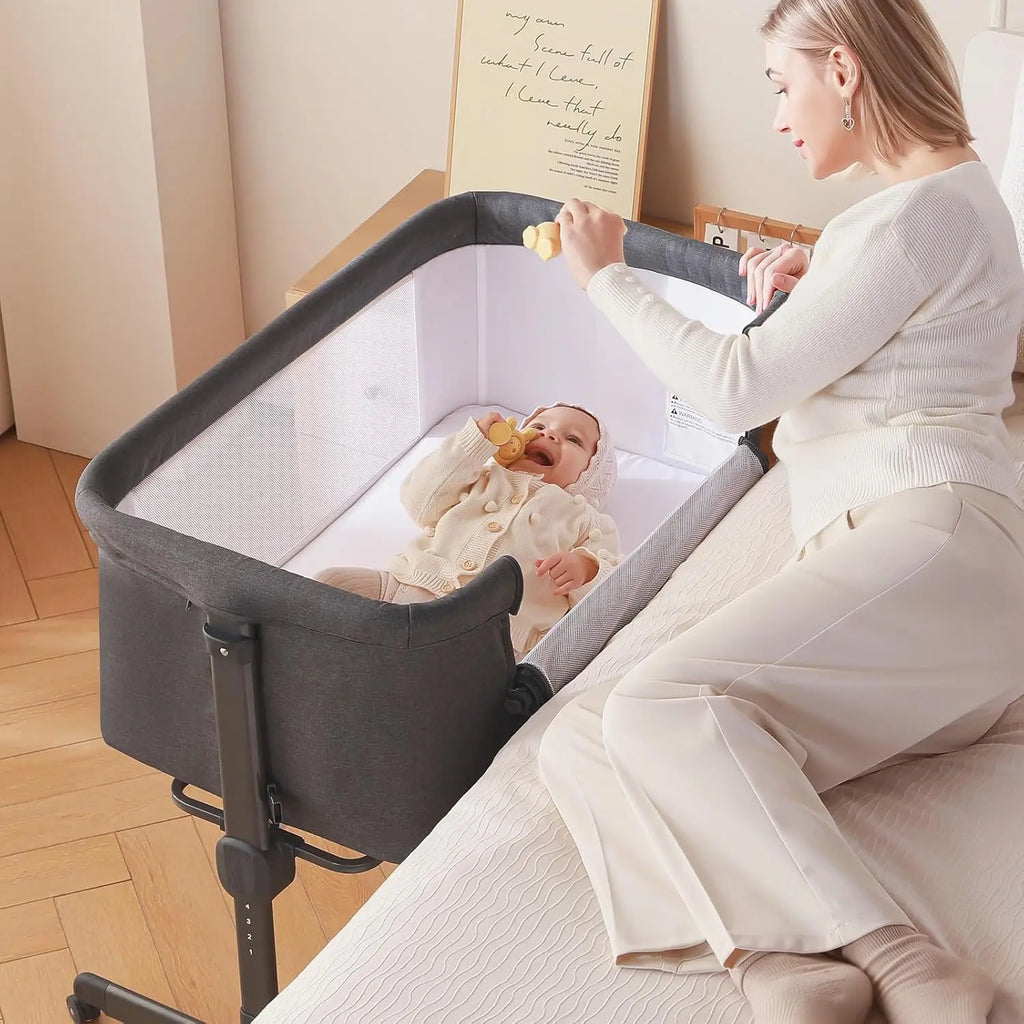 Baby Bassinet, 3 in 1 Bassinets Bedside Sleeper Crib Sleeper for Newborn, Portable Crib Adjustable 7 Height Bedside Bassinet wit