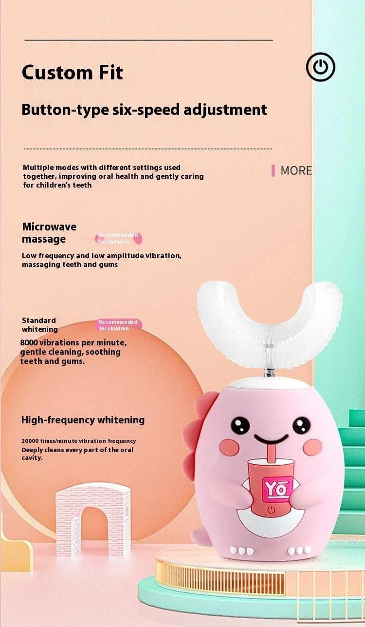 7-14 years old Smart Automatic 360° Sonic Electric Toothbrush For Kids, Rechargeable U-Shaped With IPX7