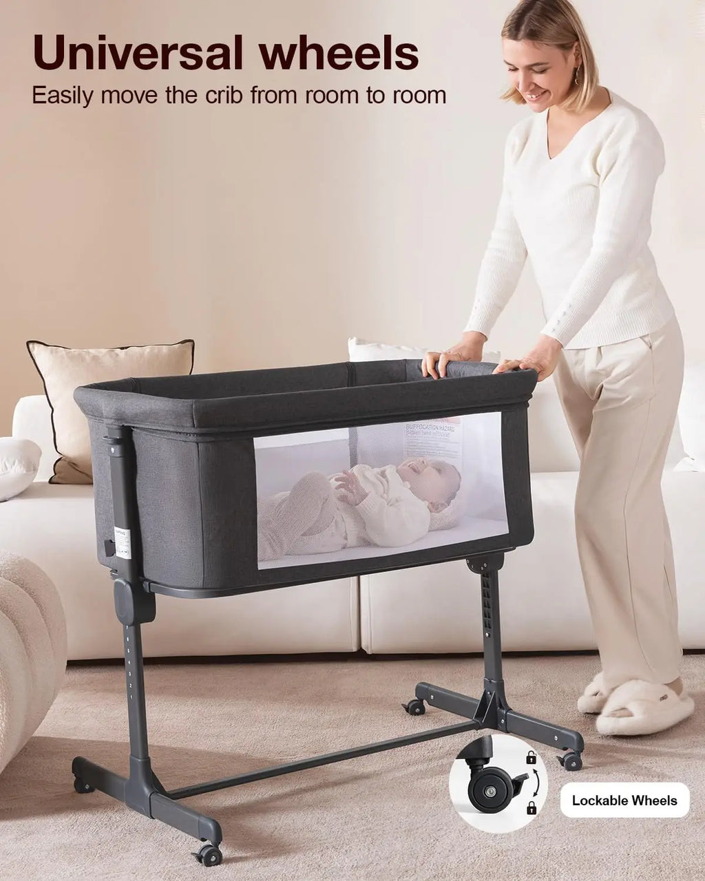 Baby Bassinet, 3 in 1 Bassinets Bedside Sleeper Crib Sleeper for Newborn, Portable Crib Adjustable 7 Height Bedside Bassinet wit