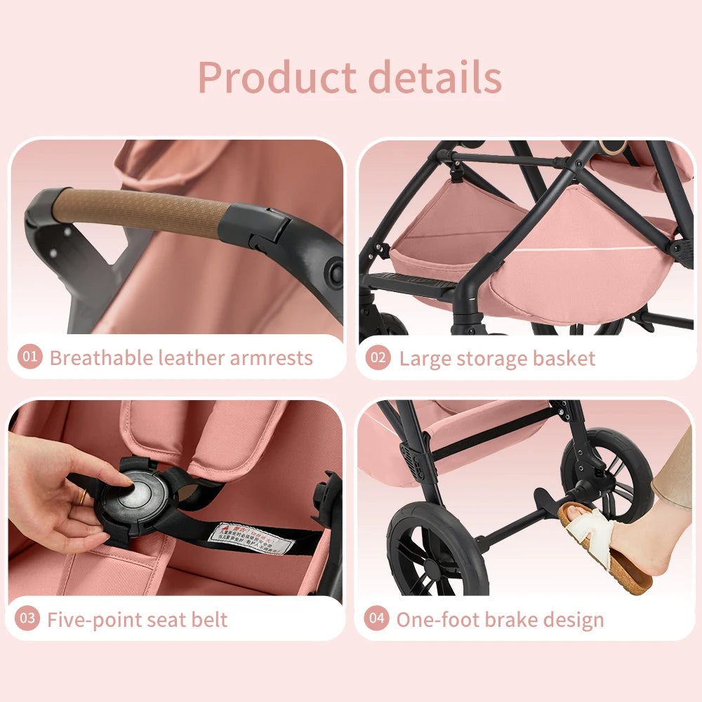 Reversible High-View Stroller ,Lightweight Foldable, Reclining Seat, Baby Stroller for 0-3 Years