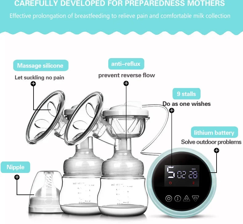 USB BPA Free Electric Double Breast Pump with Nursing Pads And Breast Milk Storage Set Baby Feeding Gift Set