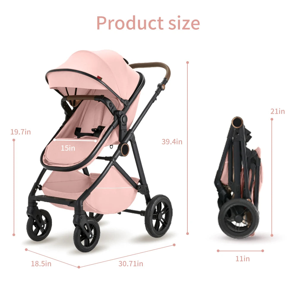 Reversible High-View Stroller ,Lightweight Foldable, Reclining Seat, Baby Stroller for 0-3 Years