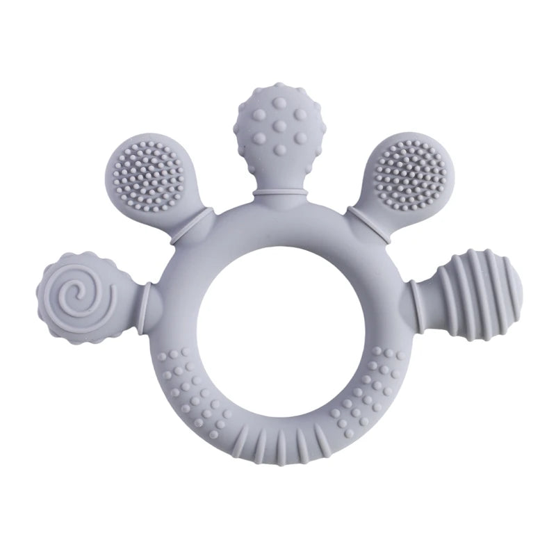 BPA Free Silicone Teether Food Grade Baby 0-12 Toys Teething Rattle Sensory Toys for Toddlers Silicone Hand Bell Soothing Toys