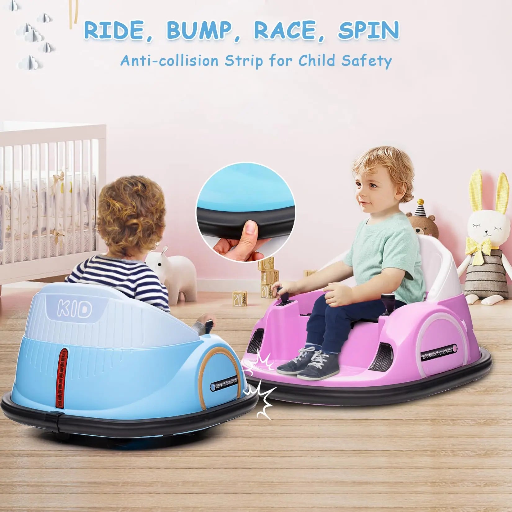12V Kids Ride On Car Toy, 360° Rotation Electric Bumper Car Toy With Remote Control & Battery Display For Boys Girls