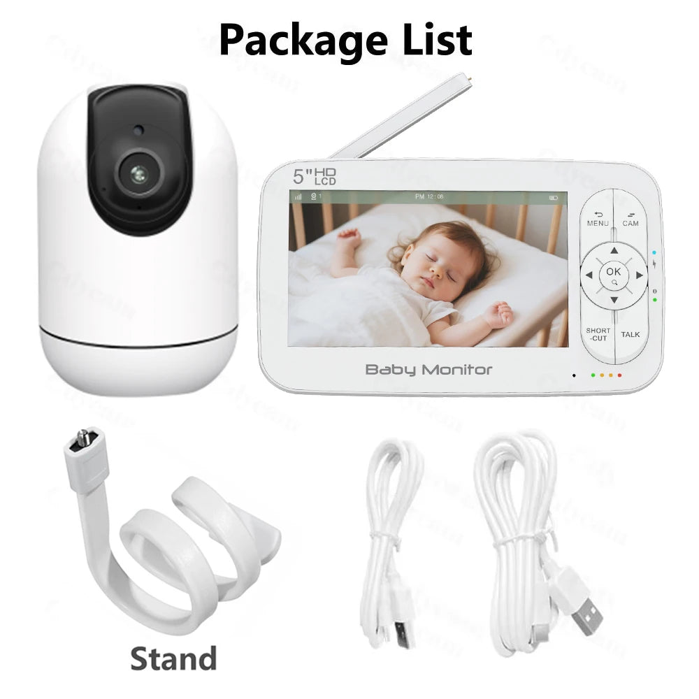 5" WiFi Baby Monitor 4x Zoom PTZ Cam Tuya APP+monitor Dual Control Electronic Baby Sitter Two Way Audio Night Vision Babyphone