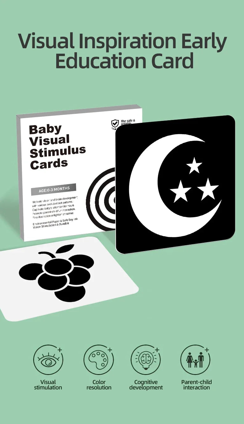 Black & White Baby Cards - High Contrast Visual Stimulation, Early Sensory Cognitive Toy for 0-36 months
