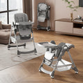 Foldable High Chair for Babies & Toddlers, PU Leather Highchair with Adjustable Backrest, 5-Point Safety Harness & Locking Wheel