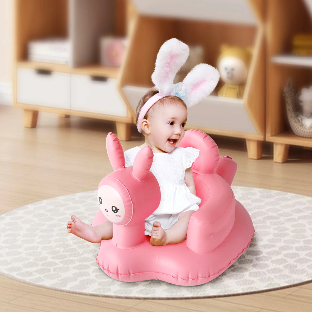 2025 New Inflatable Baby Seat with Full Enclosure, Comfortable PVC Sit Me Up Baby Chair, Built in Air Pump Blow Up Sitting Sofa