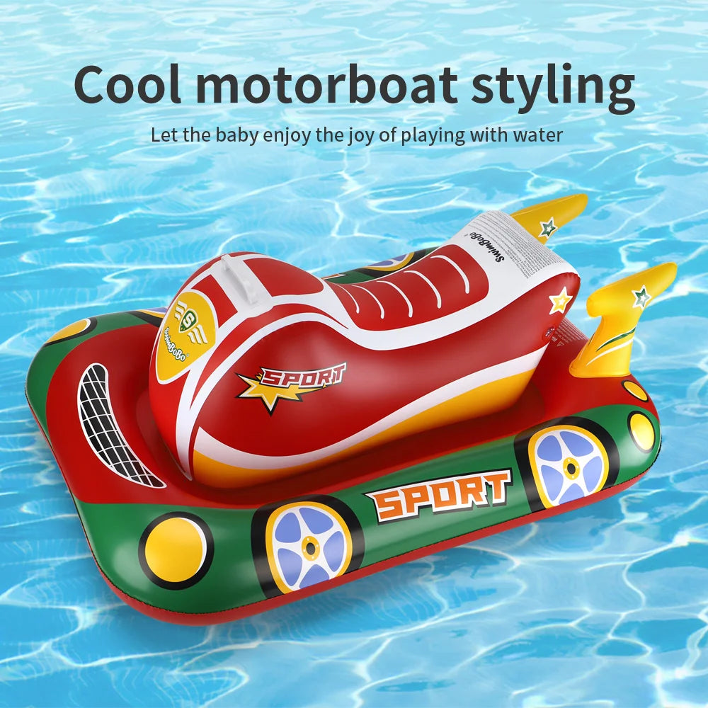 Swimbobo Kids Blue Inflatable Swimming Seat Float Cool Motorboat Ring Floating Thicken PVCFor Summer Baby Swim CircleWater Toy