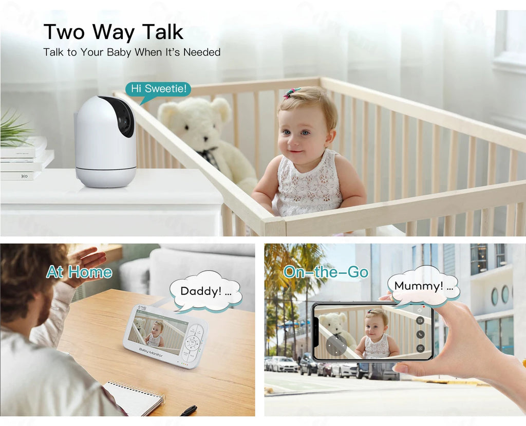 5" WiFi Baby Monitor 4x Zoom PTZ Cam Tuya APP+monitor Dual Control Electronic Baby Sitter Two Way Audio Night Vision Babyphone