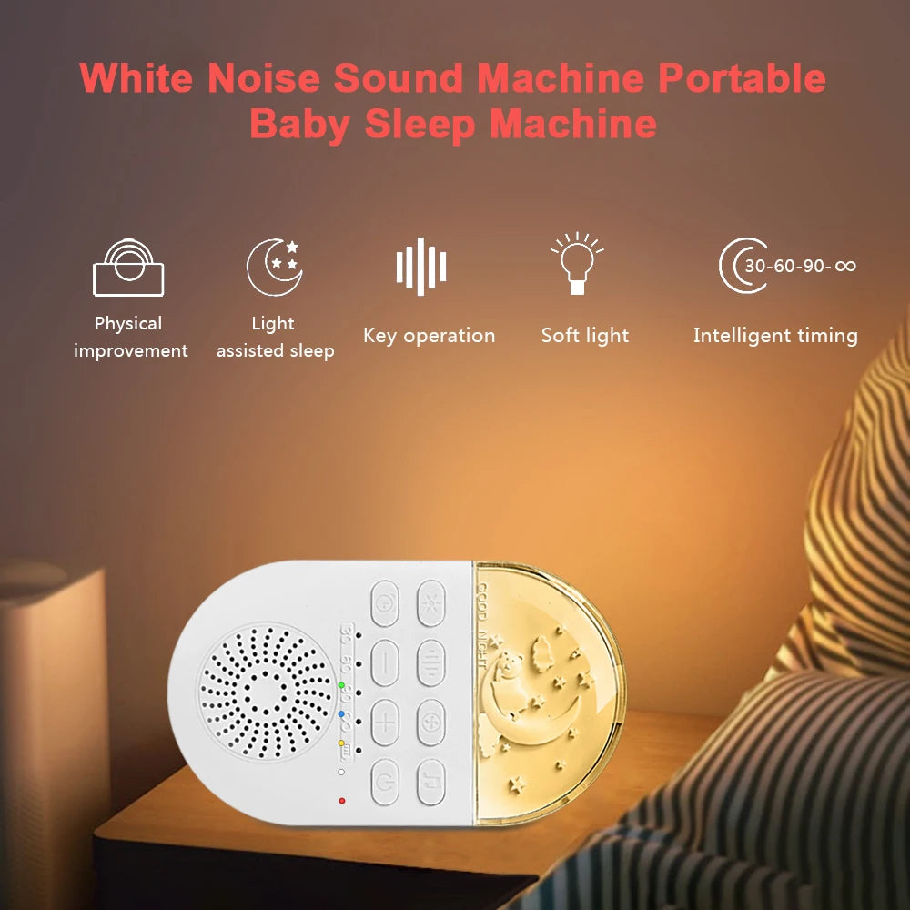 Portable White Noise Baby Sleep Machine 24 Soothing Sounds Soft Breath Light 30/60/90 Timing For Baby Adult Office Travel