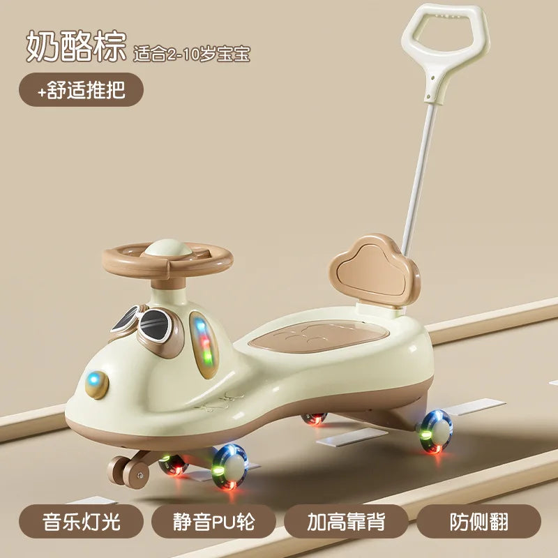 ‌Toddler Baby Wiggle Ride-On Cart 1-3Y: Flash Wheels Safety Rocker Storage Bin 360° Steering Smooth Handle - Early Learning Toy‌