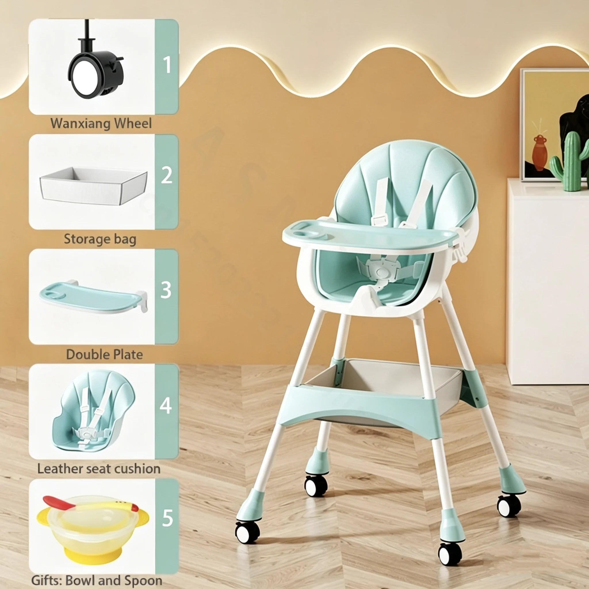 Children's dining chair / baby eating foldable seat / baby multifunctional lift home learning to sit dining table chair 1-3year