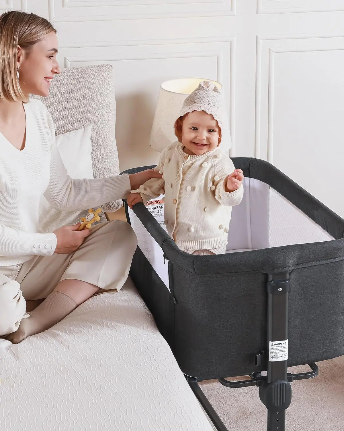Baby Bassinet, 3 in 1 Bassinets Bedside Sleeper Crib Sleeper for Newborn, Portable Crib Adjustable 7 Height Bedside Bassinet wit