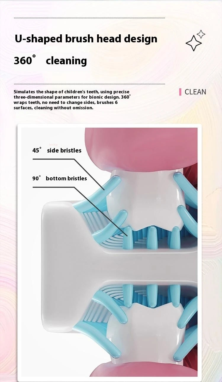 7-14 years old Smart Automatic 360° Sonic Electric Toothbrush For Kids, Rechargeable U-Shaped With IPX7
