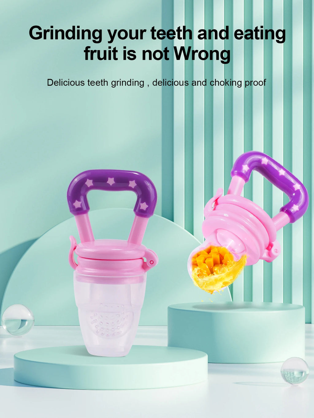 TYRY.HU 4Pcs Baby Toddler Fruit Vegetable with Handles Perfect Food Supplement Food Feeder with 3 Different Size Pacifier Tips