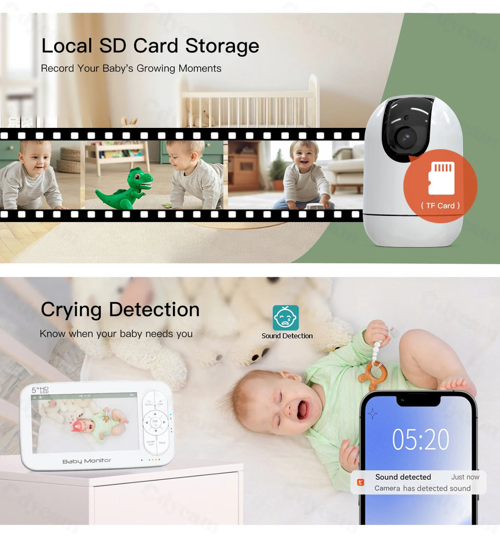 5" WiFi Baby Monitor 4x Zoom PTZ Cam Tuya APP+monitor Dual Control Electronic Baby Sitter Two Way Audio Night Vision Babyphone