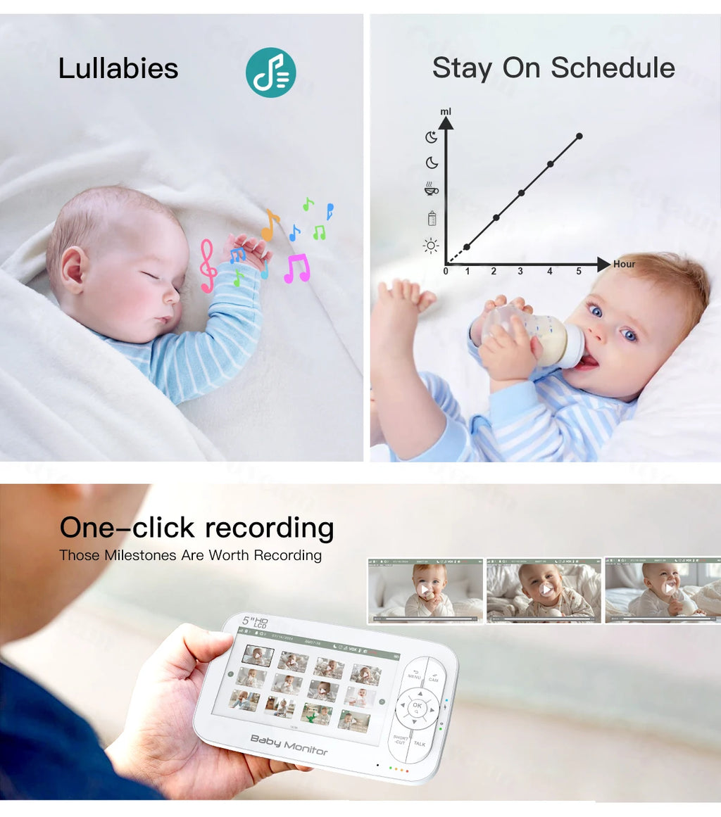 5" WiFi Baby Monitor 4x Zoom PTZ Cam Tuya APP+monitor Dual Control Electronic Baby Sitter Two Way Audio Night Vision Babyphone