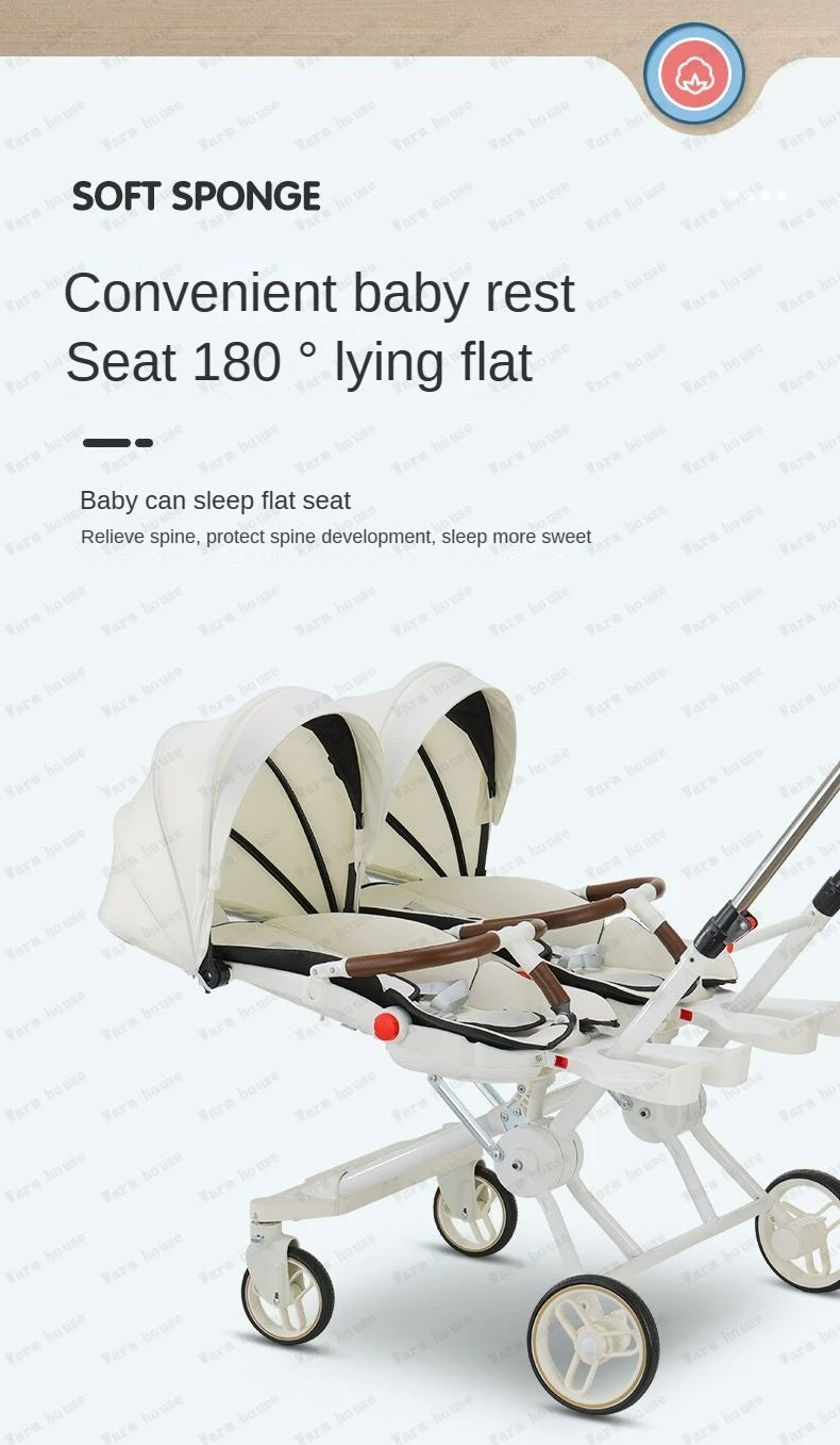 Double Portable Baby Carriage Twins Stroller Infant Stroller Foldable Second-child Baby Stroller Four-wheeled Twin Stroller