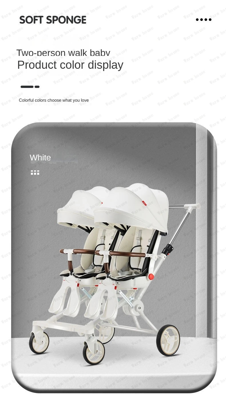 Double Portable Baby Carriage Twins Stroller Infant Stroller Foldable Second-child Baby Stroller Four-wheeled Twin Stroller