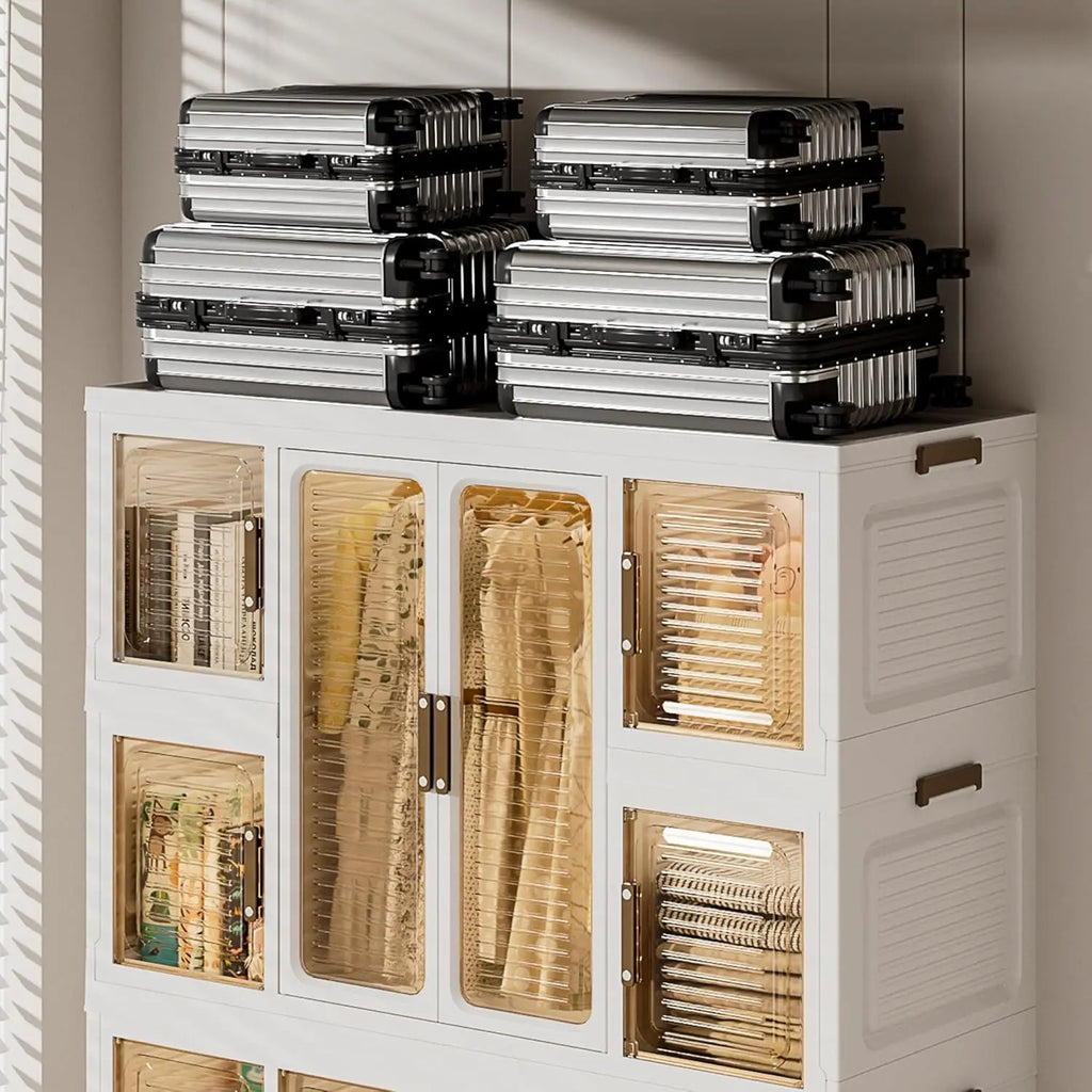 Portable Wardrobe Closet Storage Organizer 12 Magnetic Doors 12 Cubes 2 Hanging Rods 16 Hangers Baby Clothes Cabinet,Customized
