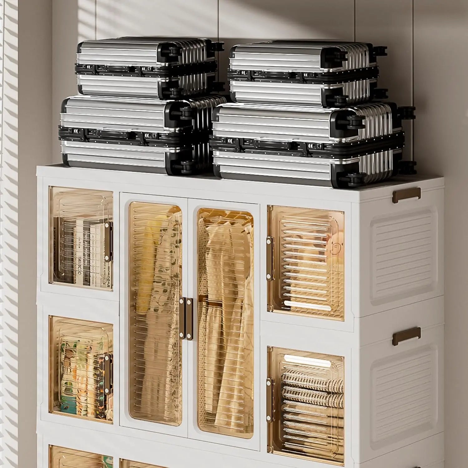 Portable Wardrobe Closet Storage Organizer 12 Magnetic Doors 12 Cubes 2 Hanging Rods 16 Hangers Baby Clothes Cabinet,Customized