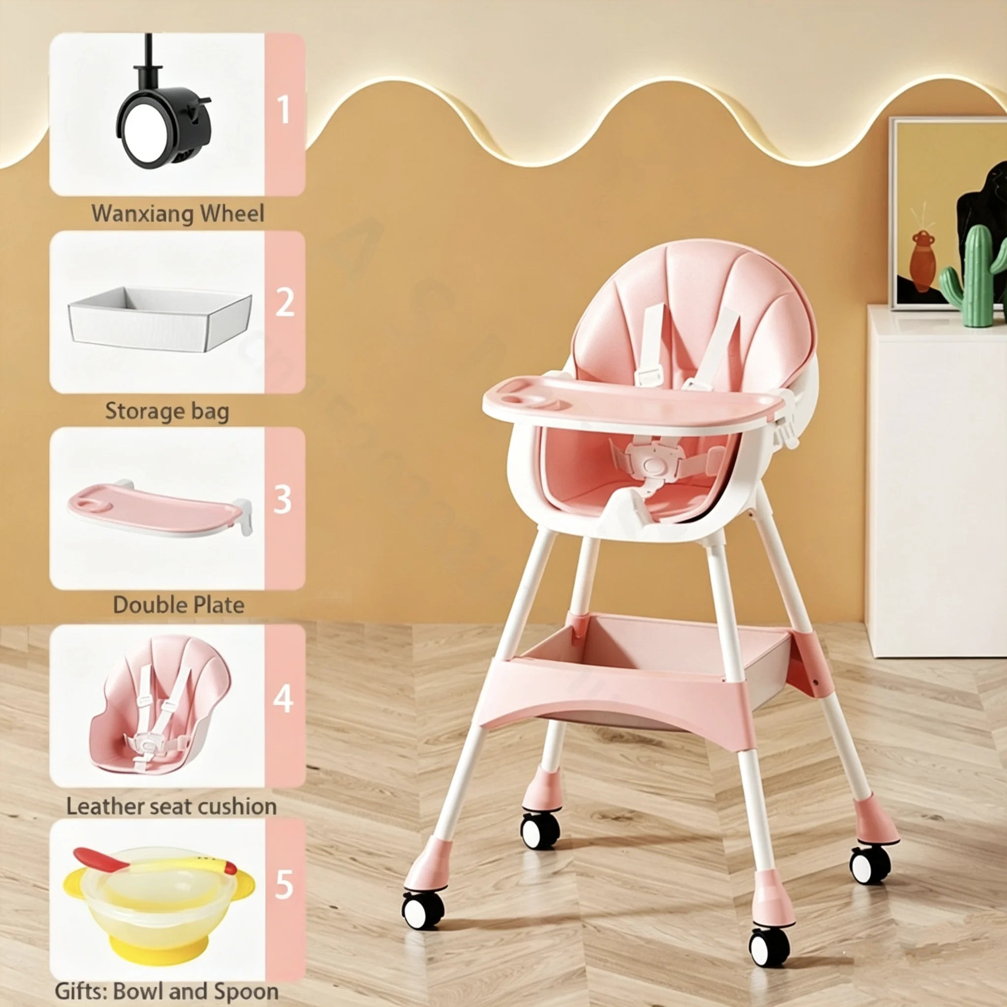 Children's dining chair / baby eating foldable seat / baby multifunctional lift home learning to sit dining table chair 1-3year
