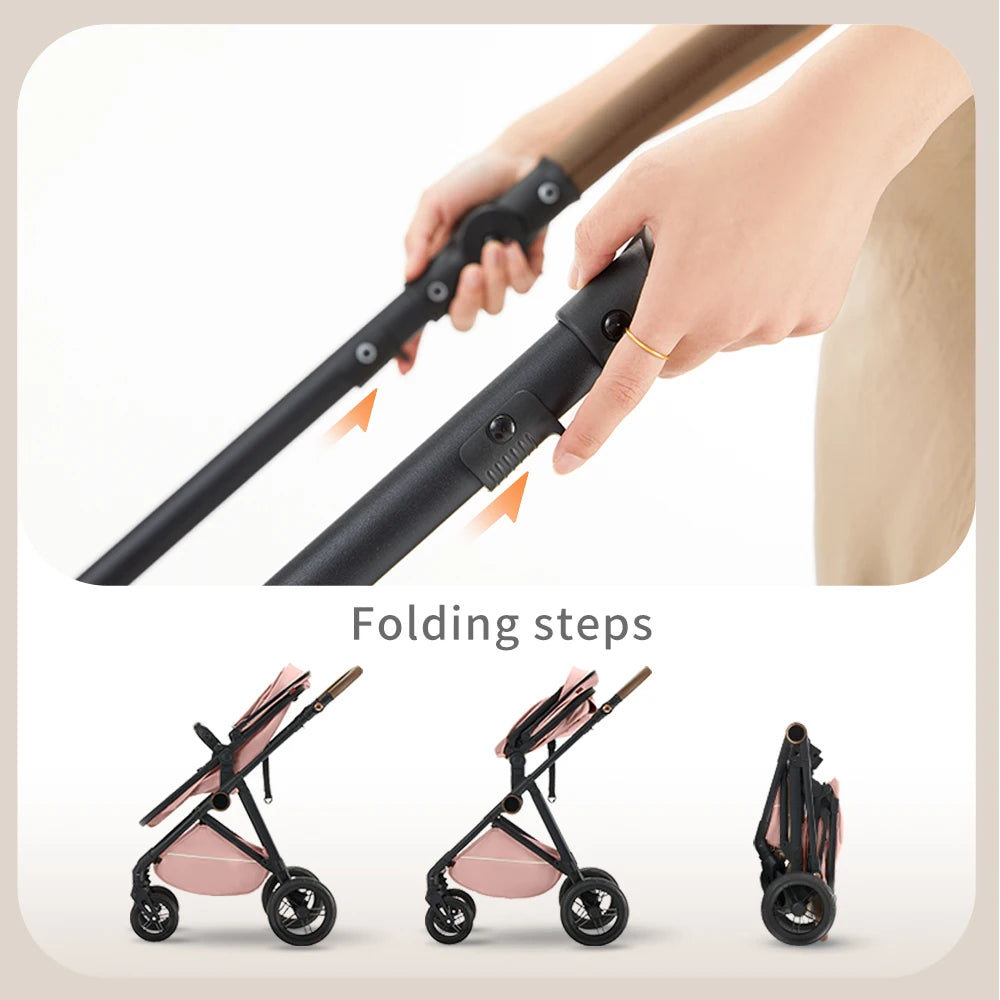 Reversible High-View Stroller ,Lightweight Foldable, Reclining Seat, Baby Stroller for 0-3 Years