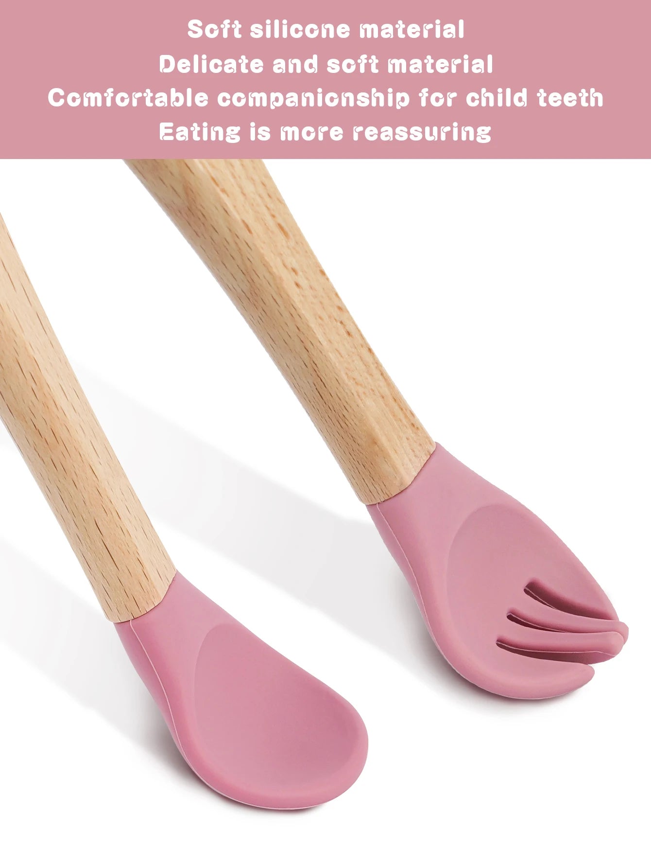 TYRY.HU Children's Tableware Set with Silicone Dining Plate Suction Wooden Handle Fork Spoon And Silicone Fruit Vegetable Bottle