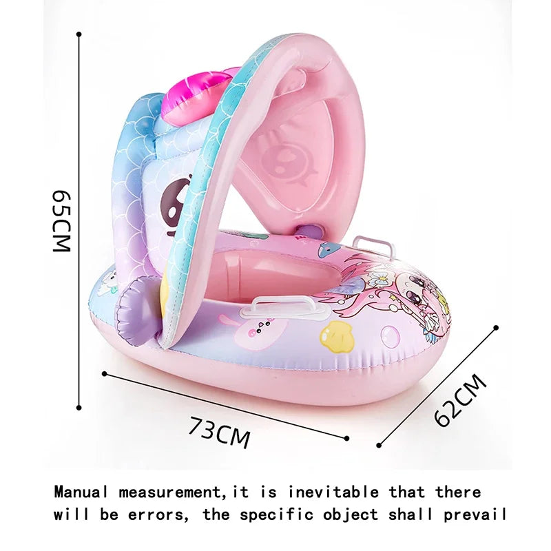 Cartoon Inflatable Toys Float Seat with Animal Printed Detachable Dual-purpose Shade Baby Water Toys Pool Bathroom Swimming Ring