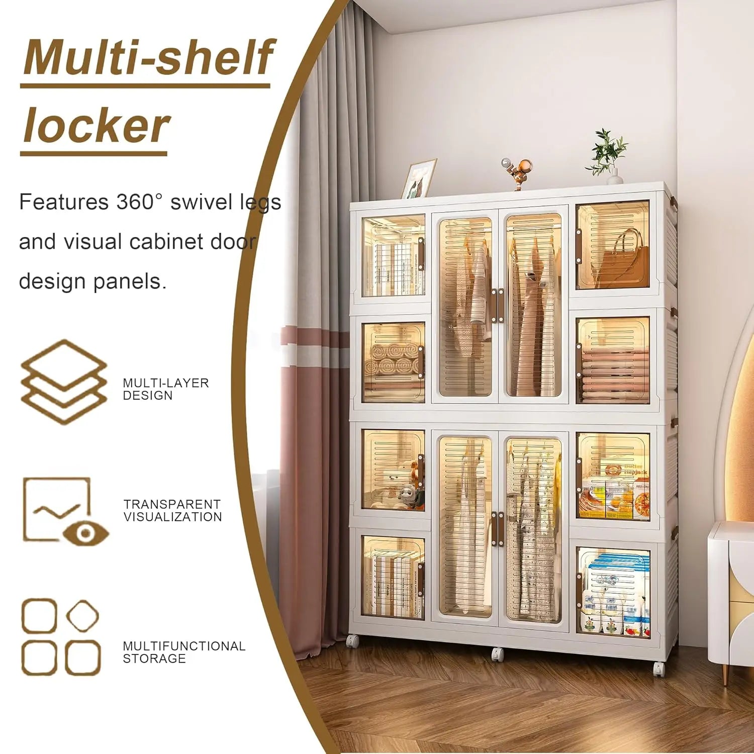 Portable Wardrobe Closet Storage Organizer 12 Magnetic Doors 12 Cubes 2 Hanging Rods 16 Hangers Baby Clothes Cabinet,Customized