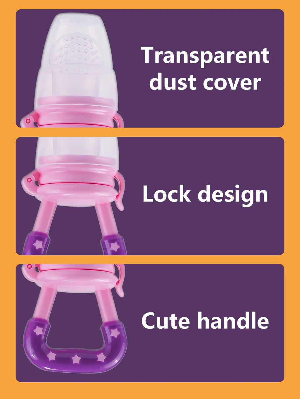 TYRY.HU 4Pcs Baby Toddler Fruit Vegetable with Handles Perfect Food Supplement Food Feeder with 3 Different Size Pacifier Tips