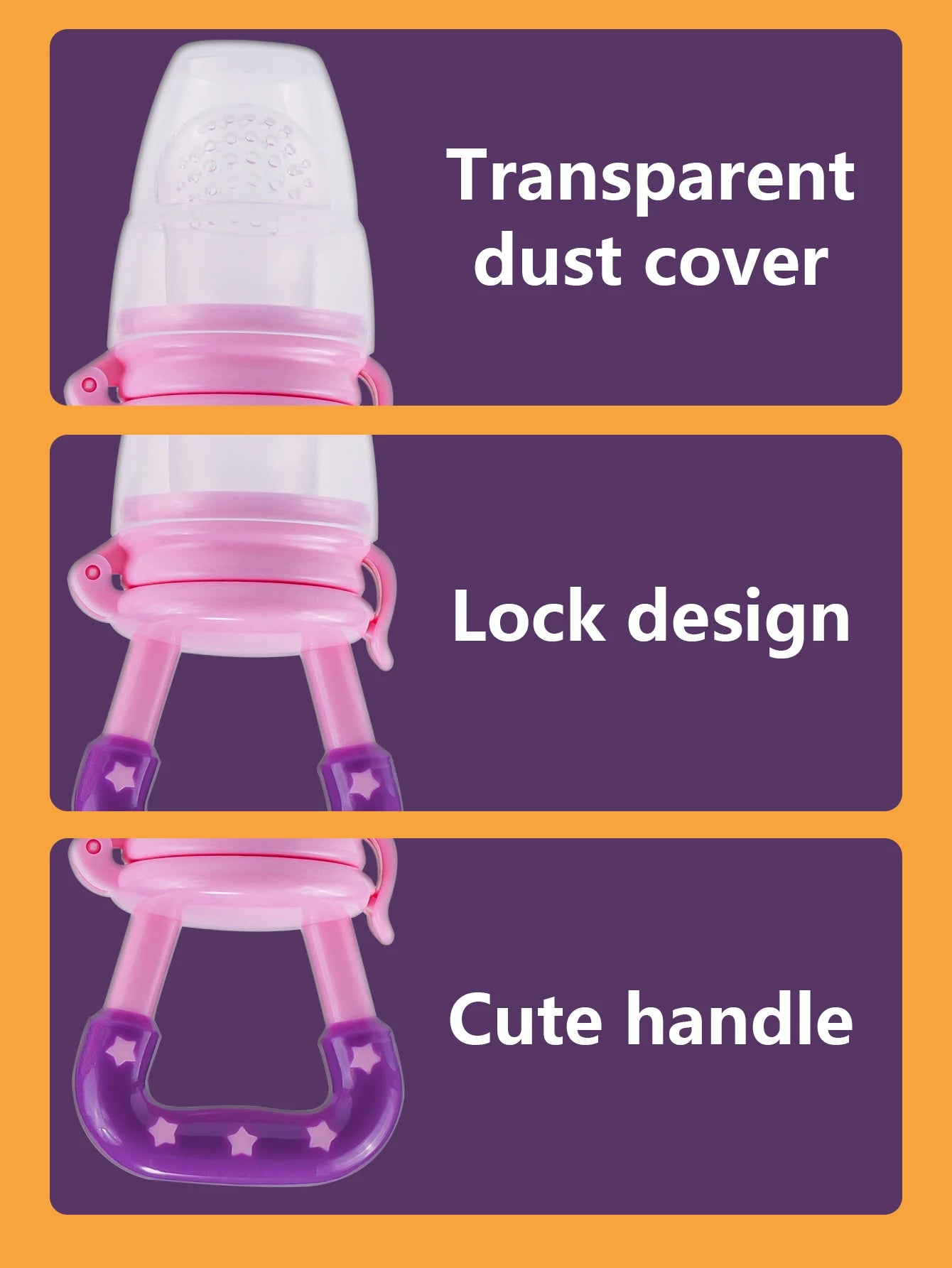 TYRY.HU 4Pcs Baby Toddler Fruit Vegetable with Handles Perfect Food Supplement Food Feeder with 3 Different Size Pacifier Tips