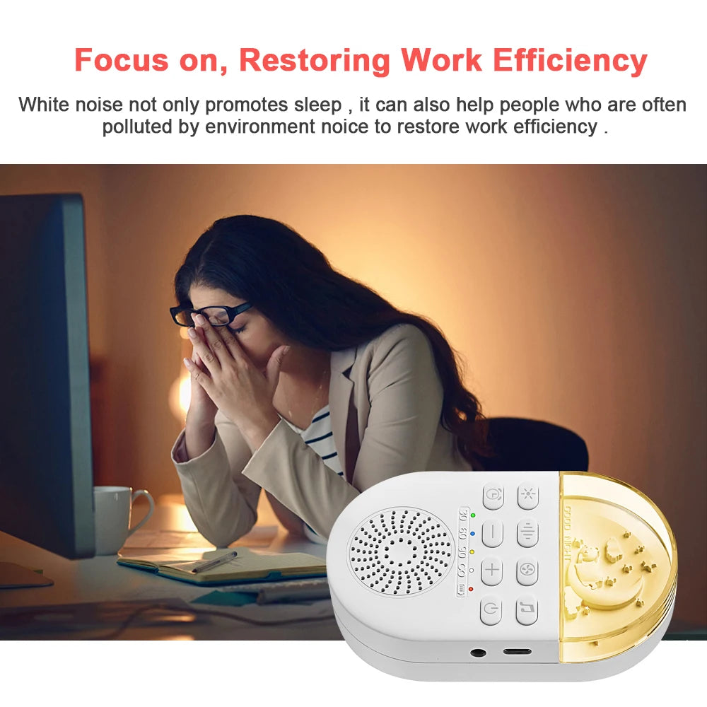 Portable White Noise Baby Sleep Machine 24 Soothing Sounds Soft Breath Light 30/60/90 Timing For Baby Adult Office Travel