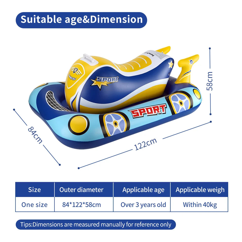 Swimbobo Kids Blue Inflatable Swimming Seat Float Cool Motorboat Ring Floating Thicken PVCFor Summer Baby Swim CircleWater Toy