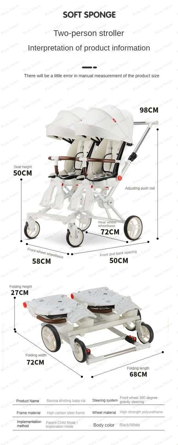 Double Portable Baby Carriage Twins Stroller Infant Stroller Foldable Second-child Baby Stroller Four-wheeled Twin Stroller
