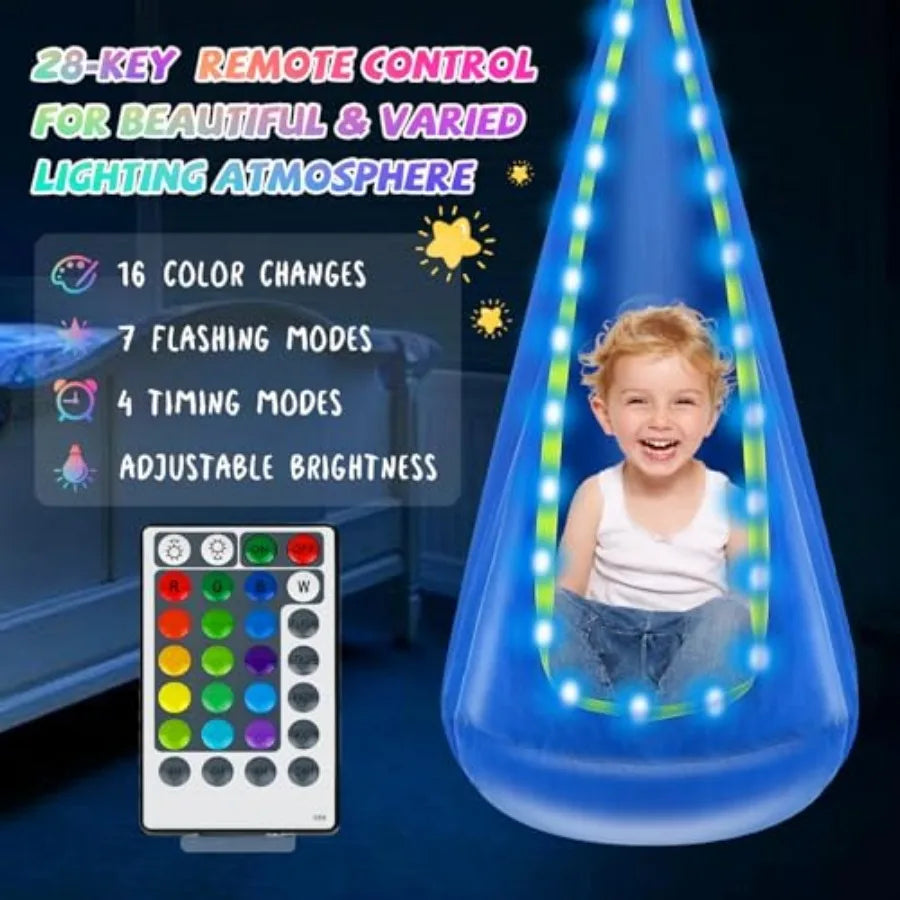 Light Up Pod Swing Seat Hanging Hammock Chair with LED Lights Upgraded Cotton Child Sensory Swing Seat Sensory Swing for Autist