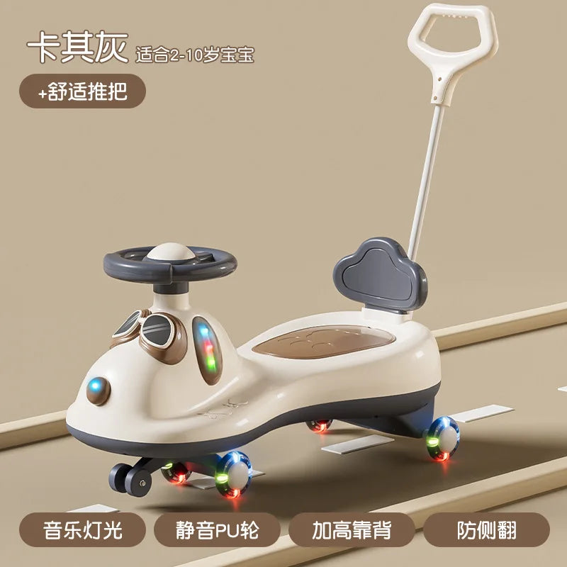‌Toddler Baby Wiggle Ride-On Cart 1-3Y: Flash Wheels Safety Rocker Storage Bin 360° Steering Smooth Handle - Early Learning Toy‌