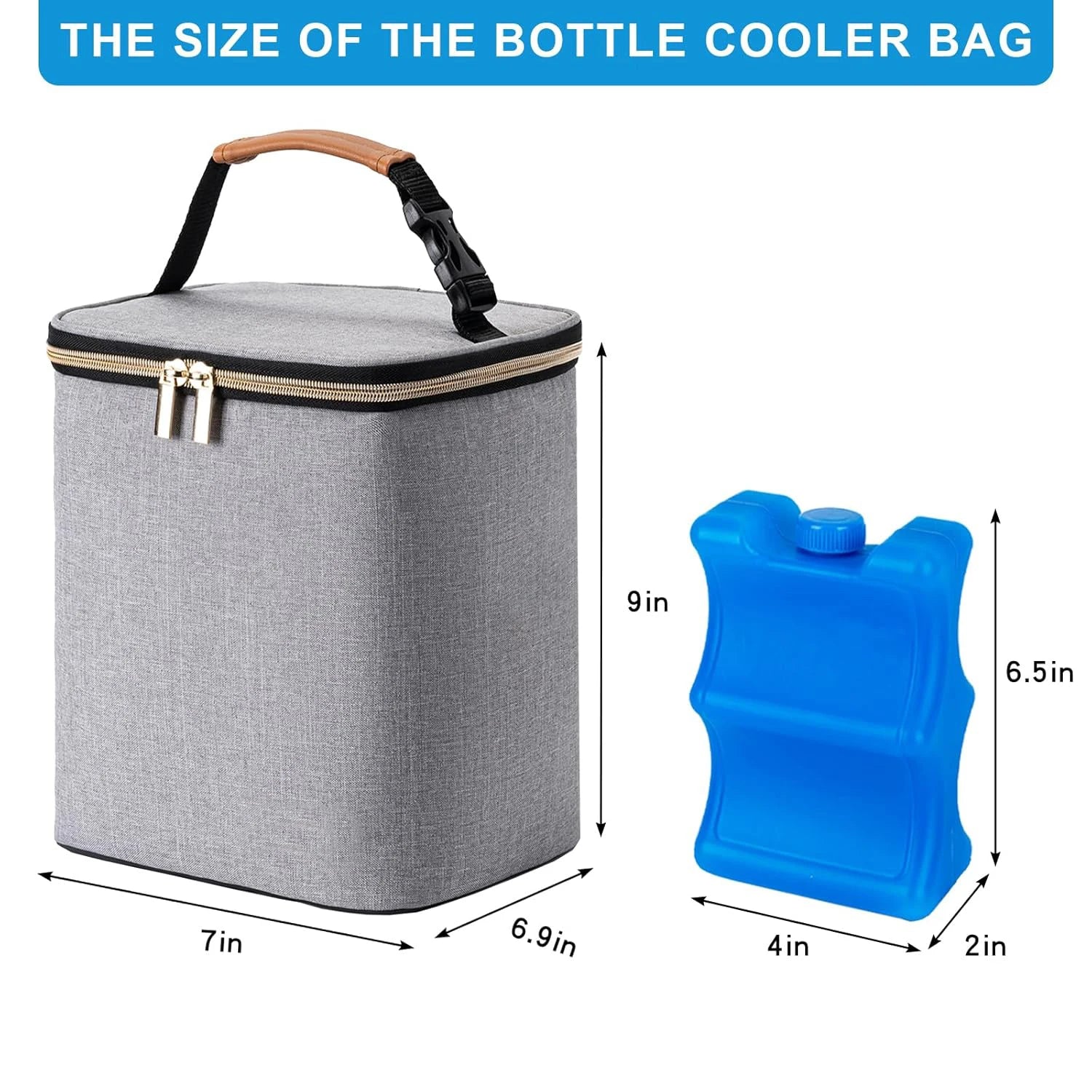 Breast Milk Cooler Bag with Ice Pack Fits 4 Baby Bottles Up to 9 Ounce, Baby Bottle Bag for Nursing Mom Daycare