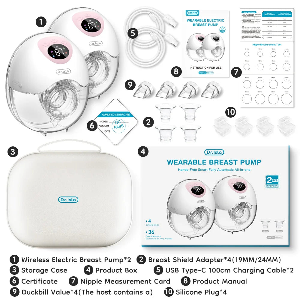 MAMIJOY 2PCS Wearable Electric Breast Pump 4 Modes＆36Suction Levels Silent Leak-Proof Hands Free Portable Breast Pumps EB50D