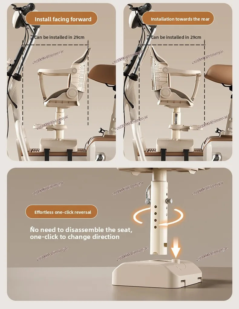 Electric Vehicle, Child Shock-absorbing Seat, Front Baby Seat, Scooter, Child Safety and Stability, Five-point Seat Belt