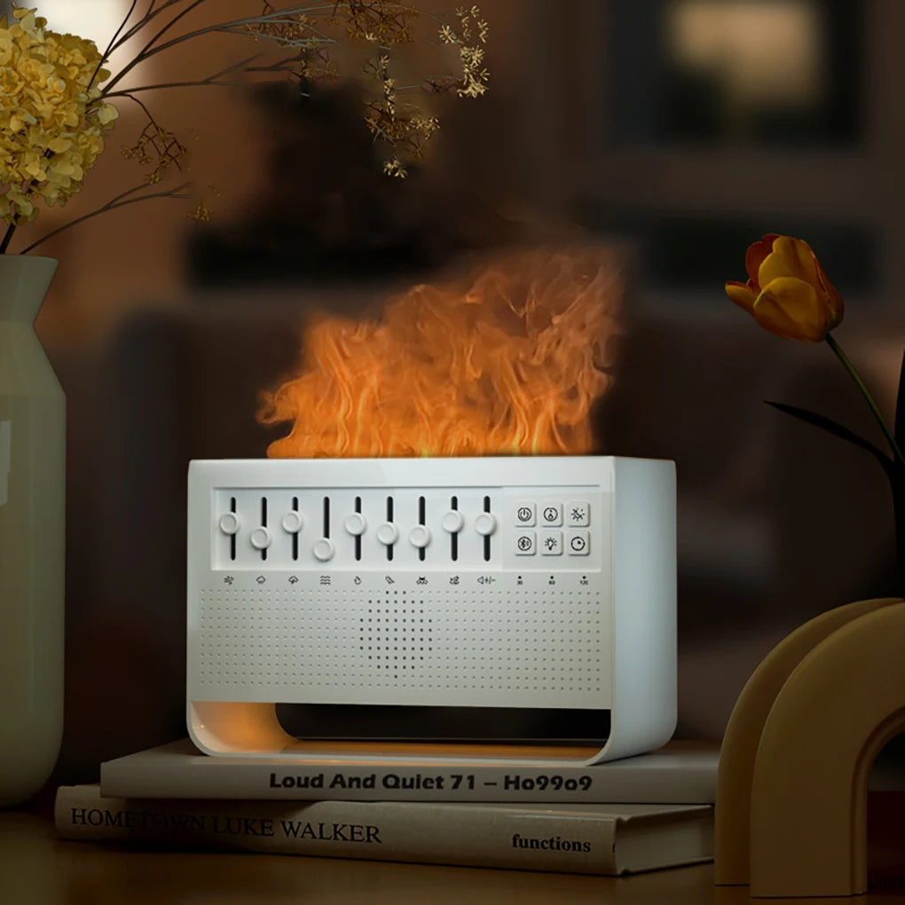 New Baby White Noise Sleep Machine Simulation Flame Aromatherapy Machine Desktop Large Fog Humidifier Portable Bluetooth Speaker