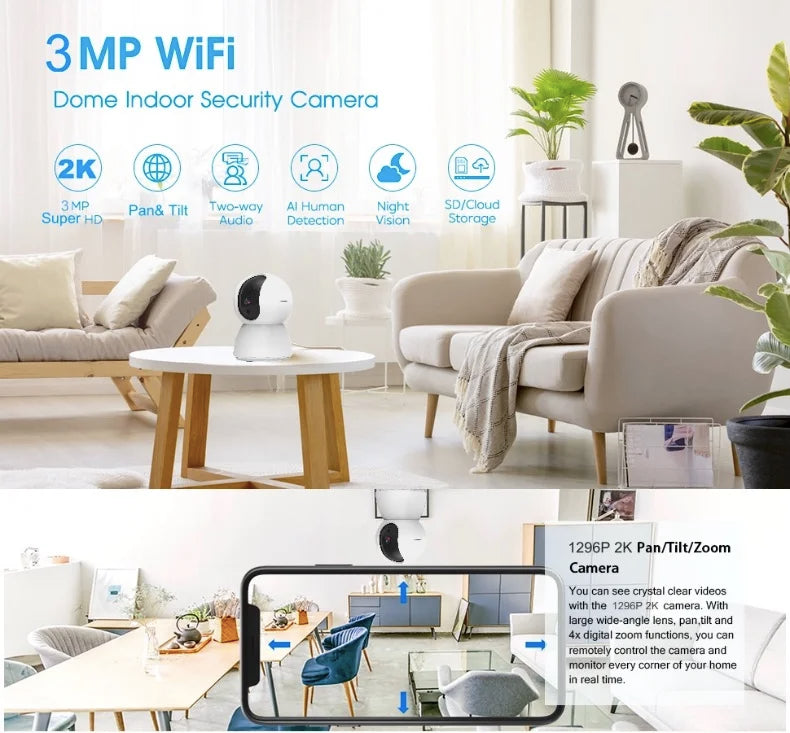 Baby Monitor Camera Indoor Security IP Camera 2K Resolution with Pan Tilt Zoom/ Motion Alerts Ideal for Baby and Pet