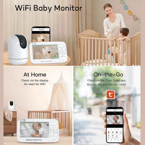 5" WiFi Baby Monitor 4x Zoom PTZ Cam Tuya APP+monitor Dual Control Electronic Baby Sitter Two Way Audio Night Vision Babyphone
