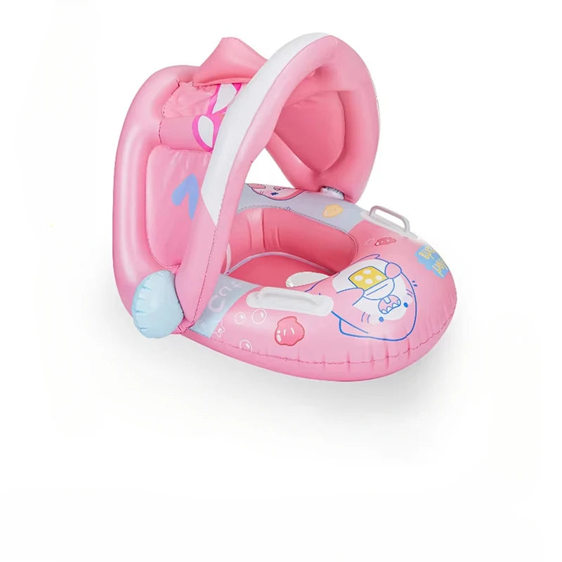 Cartoon Inflatable Toys Float Seat with Animal Printed Detachable Dual-purpose Shade Baby Water Toys Pool Bathroom Swimming Ring