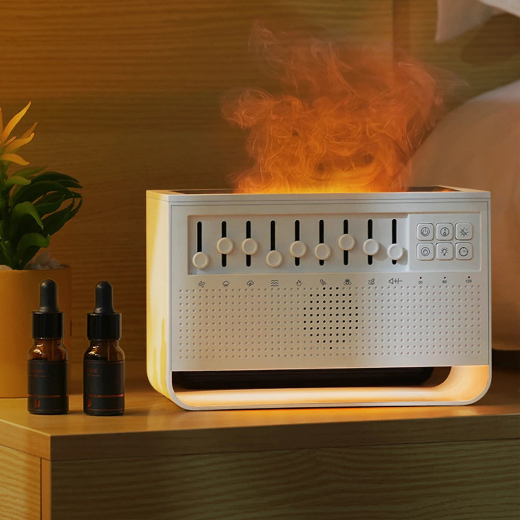 New Baby White Noise Sleep Machine Simulation Flame Aromatherapy Machine Desktop Large Fog Humidifier Portable Bluetooth Speaker