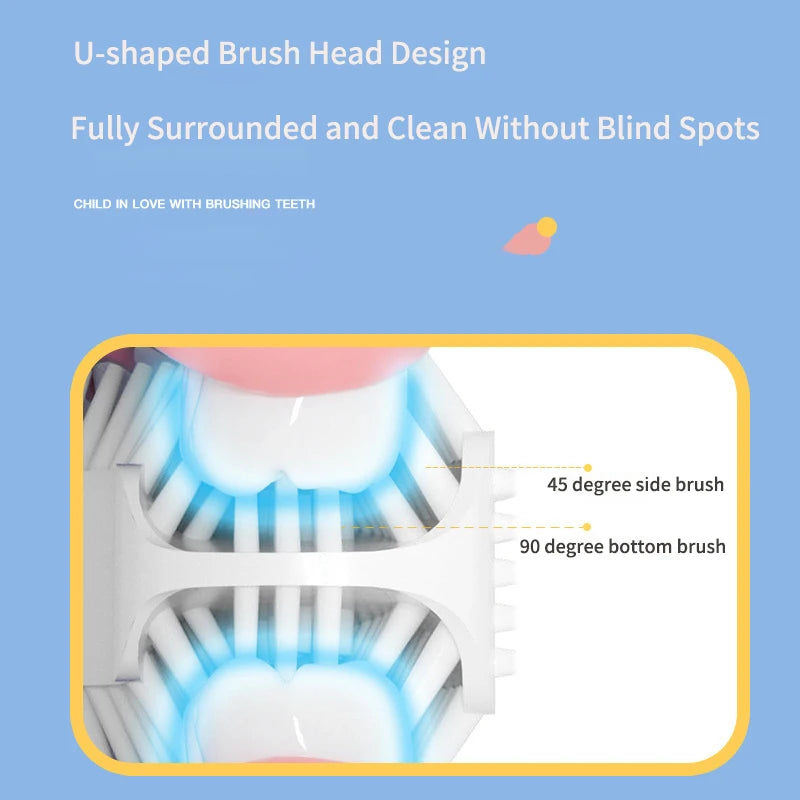 7-14 years old Smart Automatic 360° Sonic Electric Toothbrush For Kids, Rechargeable U-Shaped With IPX7